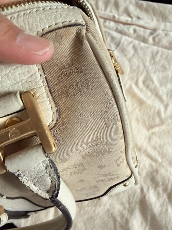 SALE MCM Cream and Beige Logo Satchel with Gold Hardware - Picture 10 of 10